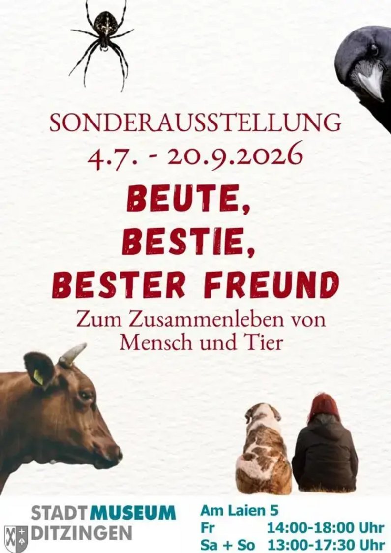 Veranstaltungsplakat der Sonderausstellung Beute, Bestie, Bester Freund - Zum Zusammenleben von Mensch und Tier