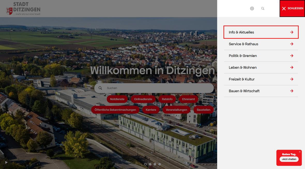 Menüführung der Homepage