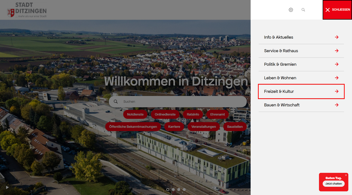 Hauptmenüpunkt Freizeit und Kultur