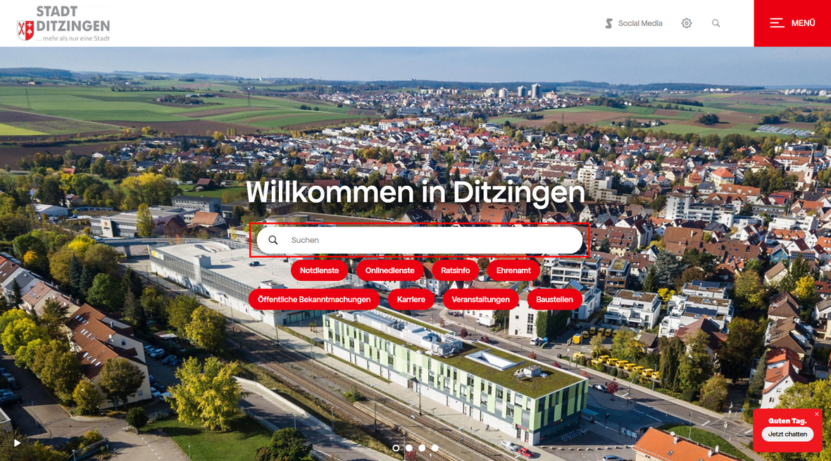 Suchfeld auf der Startseite